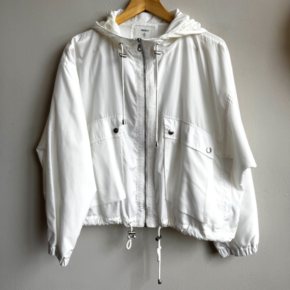 FOREVER 21 White Windbreaker - Size Large - Picture 1 of 7